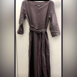 Linen Midcalf Belt Dress